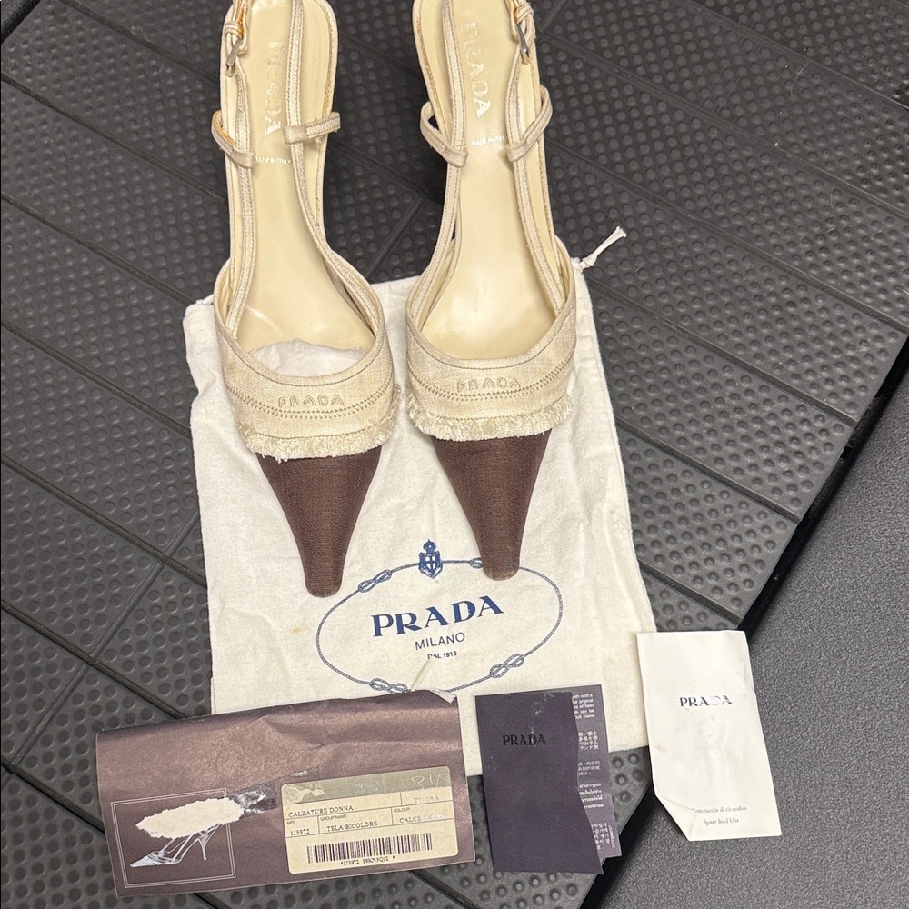 Prada Women's Cream and Brown Heels